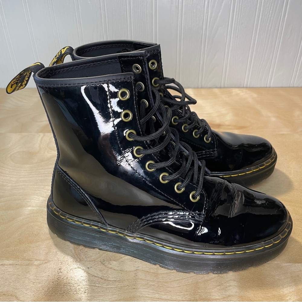 Dr. Martens Zavala Patent Leather Combat Boots - Black